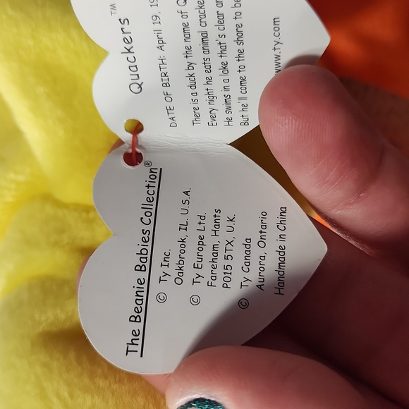 🕸Vintage Ty Beanie Baby Original Quackers The Duck P.V.C. PELLETS 1993 - Picture 9 of 11
